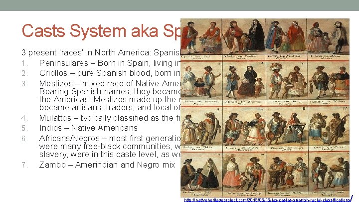 Casts System aka Spanish Caste System 3 present ‘races’ in North America: Spanish, Amerindian,