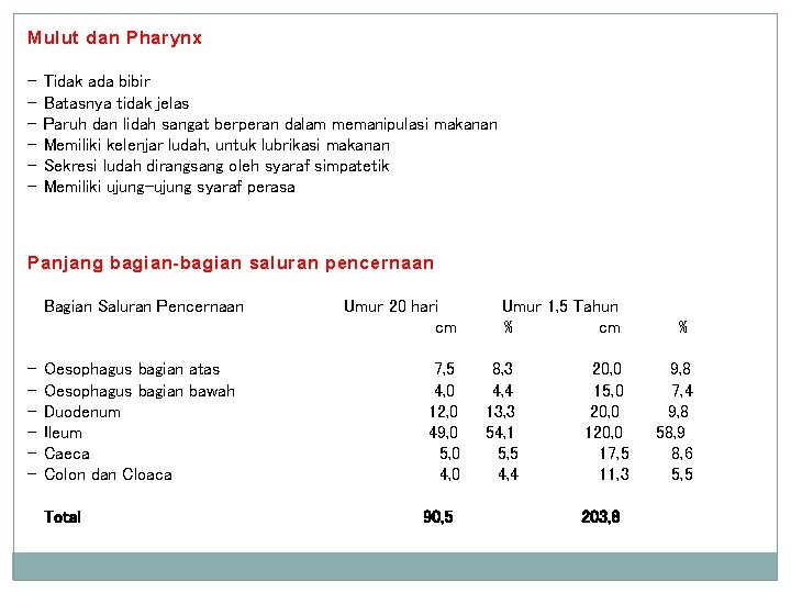 Mulut dan Pharynx - Tidak ada bibir Batasnya tidak jelas Paruh dan lidah sangat