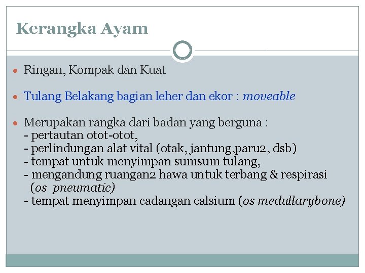 Kerangka Ayam · Ringan, Kompak dan Kuat · Tulang Belakang bagian leher dan ekor