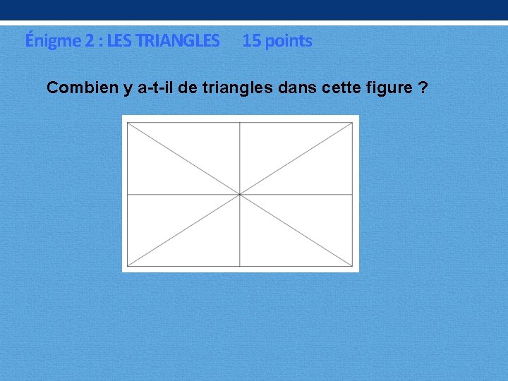 Énigme 2 : LES TRIANGLES 15 points Combien y a-t-il de triangles dans cette