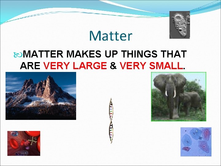 Matter MATTER MAKES UP THINGS THAT ARE VERY LARGE & VERY SMALL. 