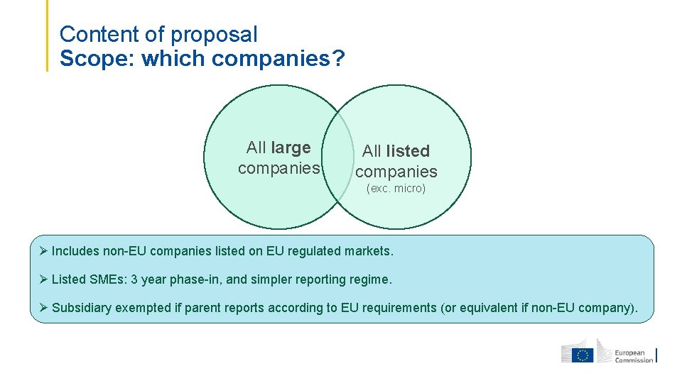 Content of proposal Scope: which companies? All large companies All listed companies (exc. micro)