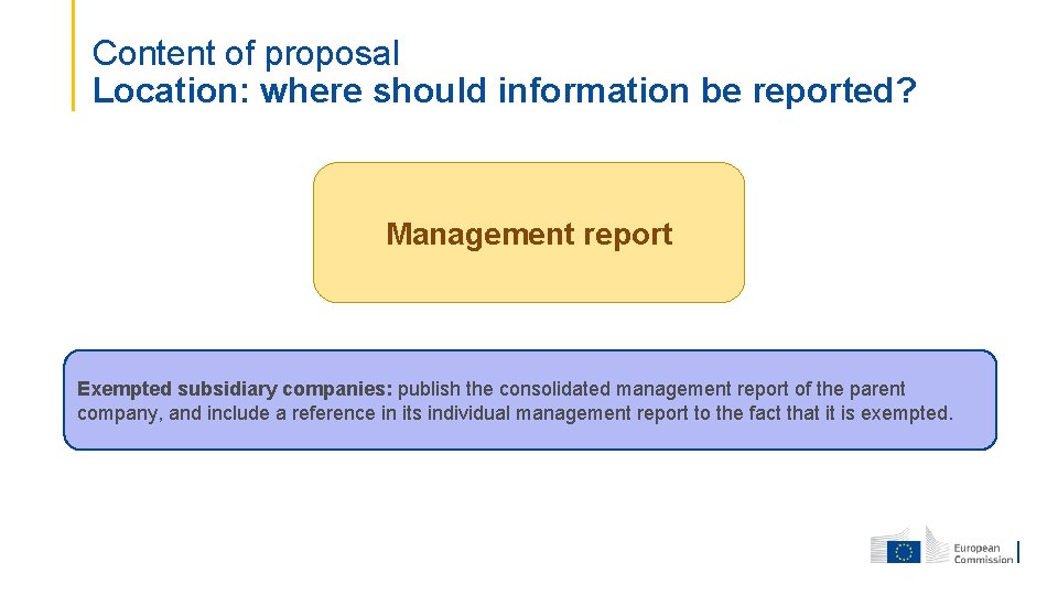 Content of proposal Location: where should information be reported? Management report Exempted subsidiary companies: