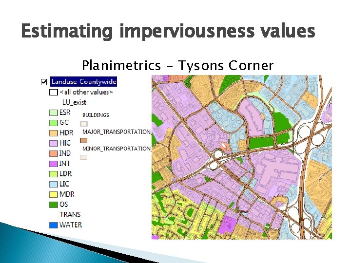 Estimating imperviousness values Planimetrics - Tysons Corner 