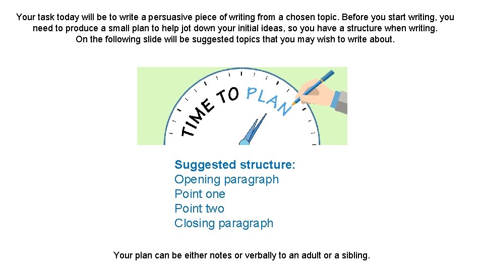 Your task today will be to write a persuasive piece of writing from a