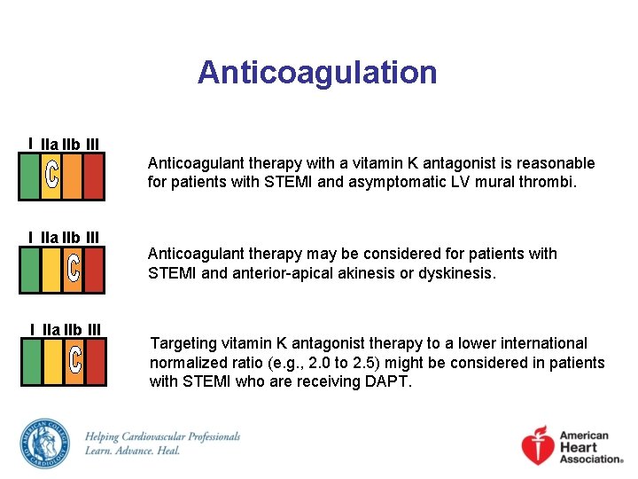 Anticoagulation I IIa IIb III Anticoagulant therapy with a vitamin K antagonist is reasonable