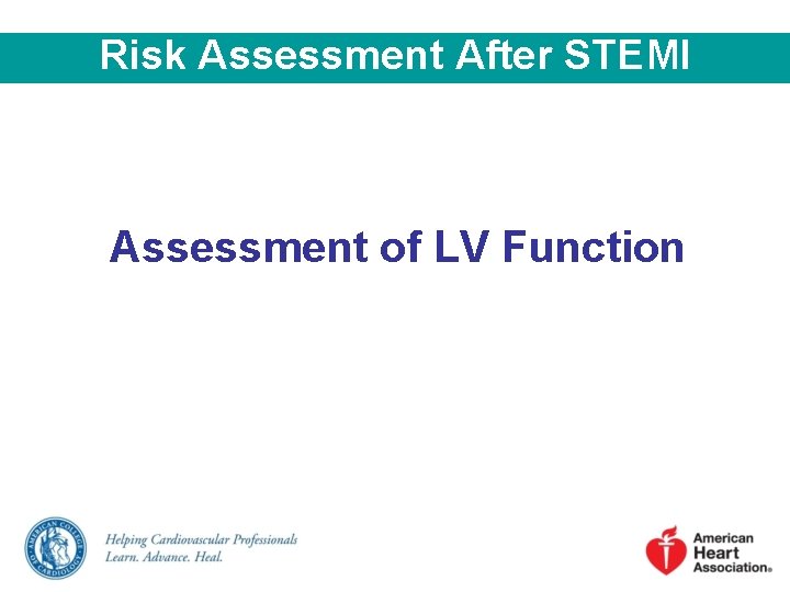 Risk Assessment After STEMI Assessment of LV Function 
