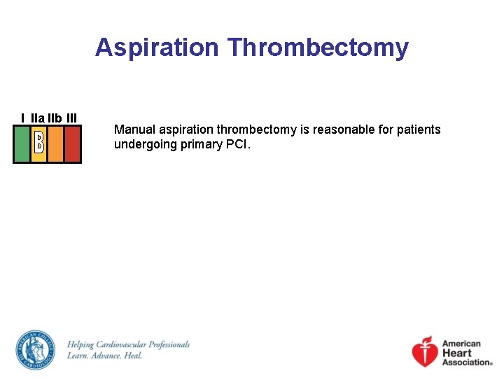 Aspiration Thrombectomy I IIa IIb III Manual aspiration thrombectomy is reasonable for patients undergoing