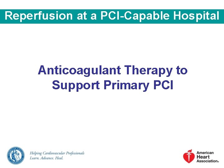 Reperfusion at a PCI-Capable Hospital Anticoagulant Therapy to Support Primary PCI 