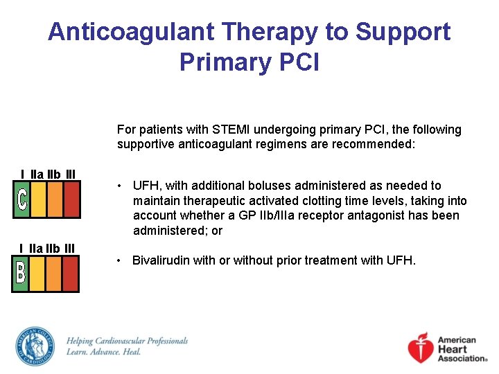 Anticoagulant Therapy to Support Primary PCI For patients with STEMI undergoing primary PCI, the