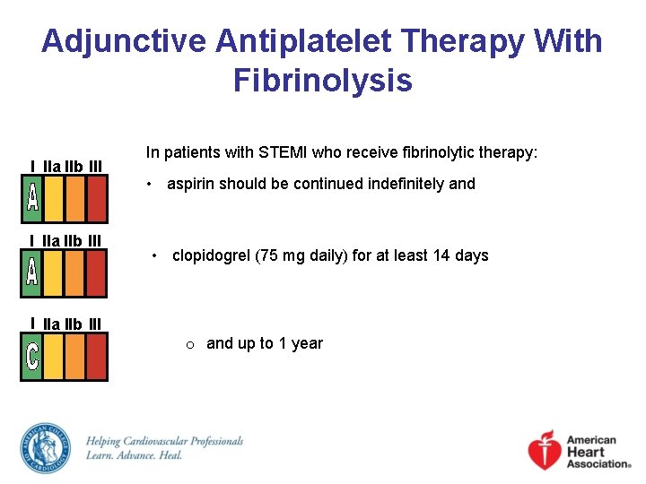 Adjunctive Antiplatelet Therapy With Fibrinolysis I IIa IIb III In patients with STEMI who