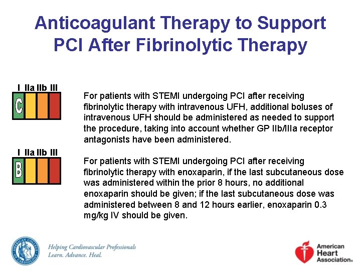 Anticoagulant Therapy to Support PCI After Fibrinolytic Therapy I IIa IIb III For patients