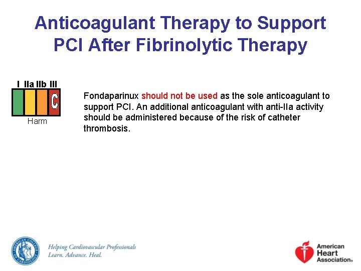 Anticoagulant Therapy to Support PCI After Fibrinolytic Therapy I IIa IIb III Harm Fondaparinux