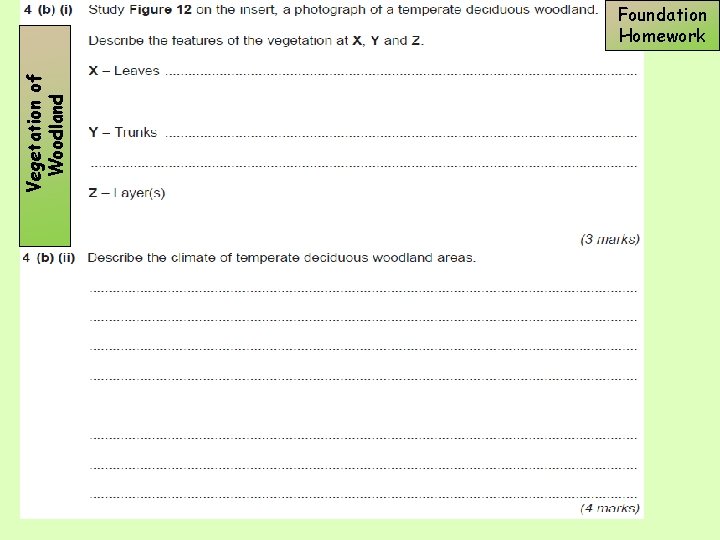 Vegetation of Woodland Foundation Homework 