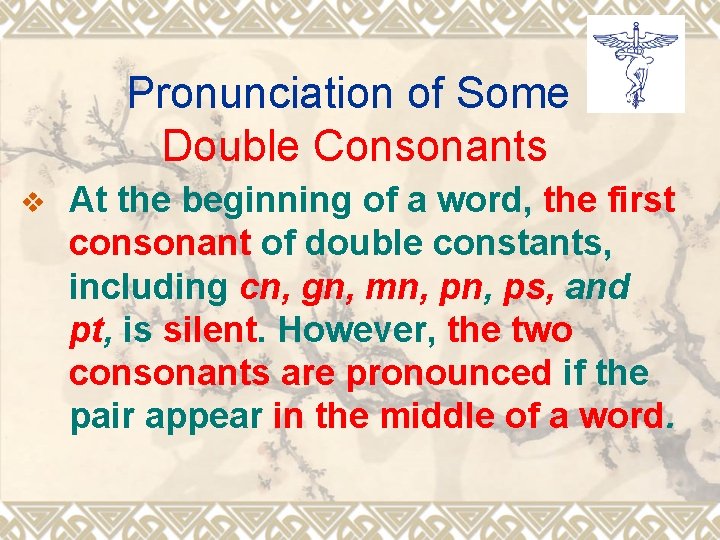 Pronunciation of Some Double Consonants v At the beginning of a word, the first