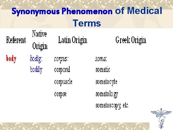 Synonymous Phenomenon of Medical Terms 