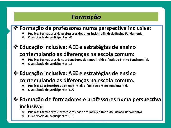 Formação de professores numa perspectiva inclusiva: Público: Formadores de professores dos anos inciais e