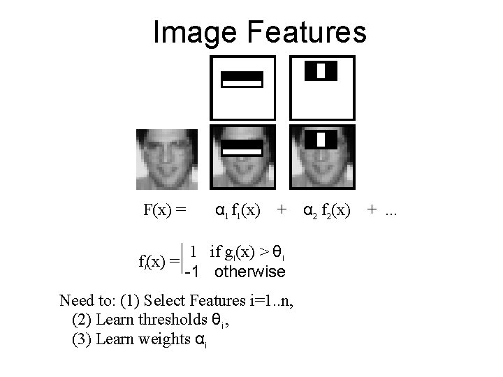 Image Features F(x) = fi(x) = α 1 f 1(x) + 1 if gi(x)