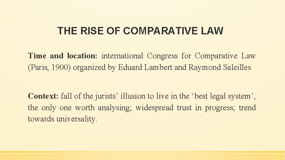 THE RISE OF COMPARATIVE LAW Time and location: international Congress for Comparative Law (Paris,