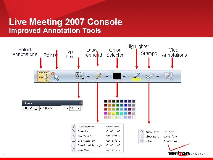 Live Meeting 2007 Console Improved Annotation Tools Select Annotations 17 Pointer Type Text Draw