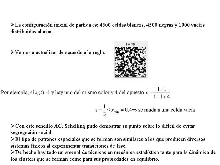 ØLa configuración inicial de partida es: 4500 celdas blancas, 4500 negras y 1000 vacías