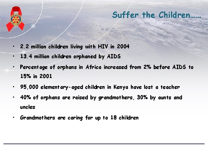 Suffer the Children…… • 2. 2 million children living with HIV in 2004 •