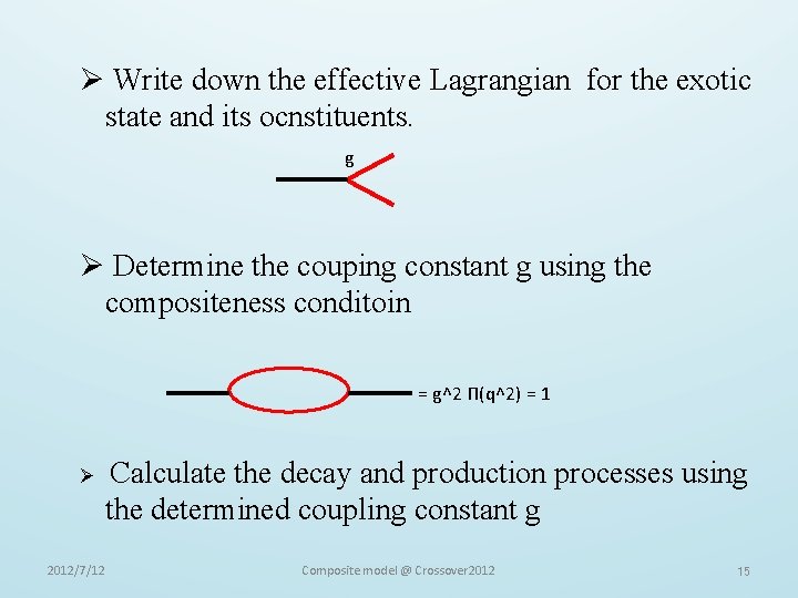 Ø Write down the effective Lagrangian for the exotic state and its ocnstituents. g