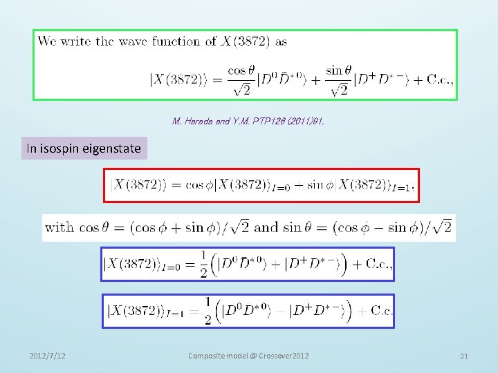 M. Harada and Y. M. PTP 126 (2011)91. In isospin eigenstate 2012/7/12 Composite model