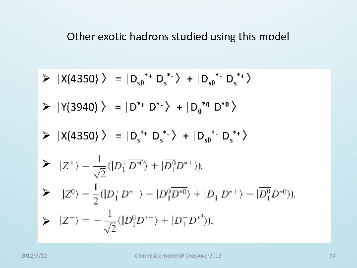 Other exotic hadrons studied using this model Ø |X(4350) 〉 = |Ds 0*+ Ds*-