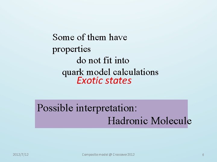 Some of them have properties do not fit into quark model calculations Exotic states