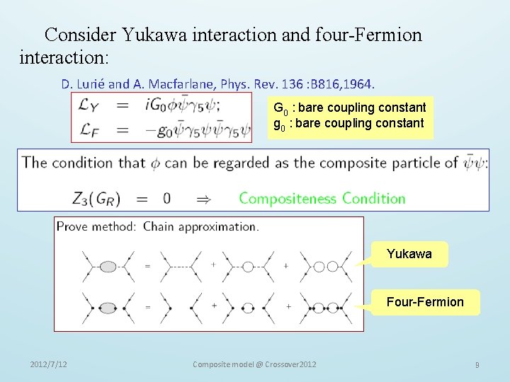 Consider Yukawa interaction and four-Fermion interaction: D. Lurié and A. Macfarlane, Phys. Rev. 136