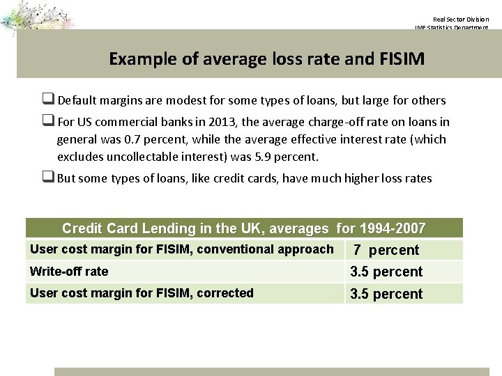 Real Sector Division IMF Statistics Department Example of average loss rate and FISIM q