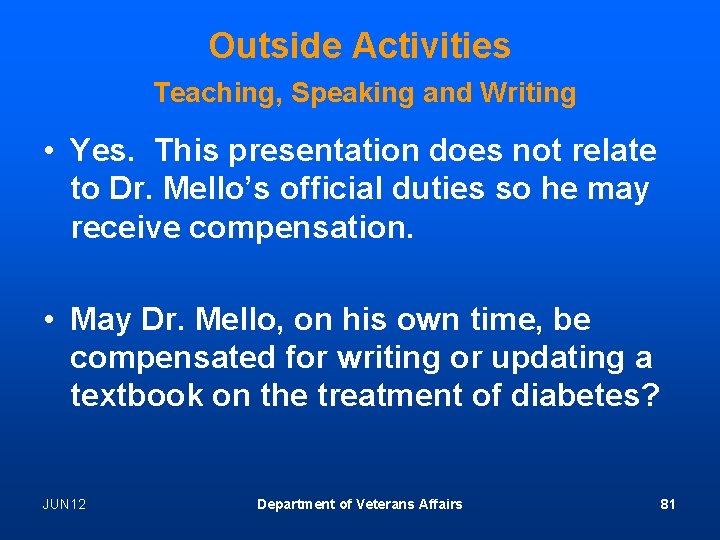 Outside Activities Teaching, Speaking and Writing • Yes. This presentation does not relate to