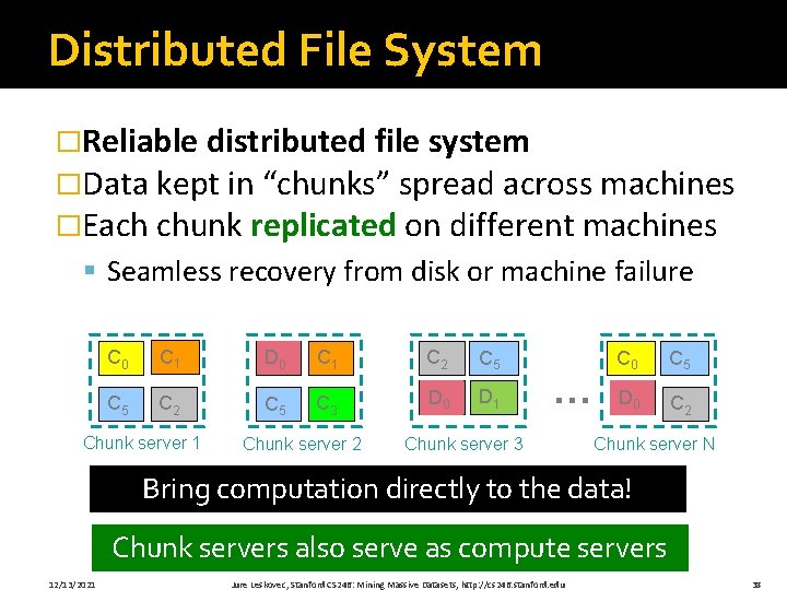 Distributed File System �Reliable distributed file system �Data kept in “chunks” spread across machines