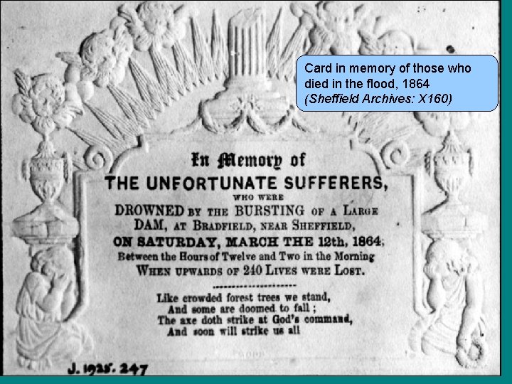 Card in memory of those who died in the flood, 1864 (Sheffield Archives: X