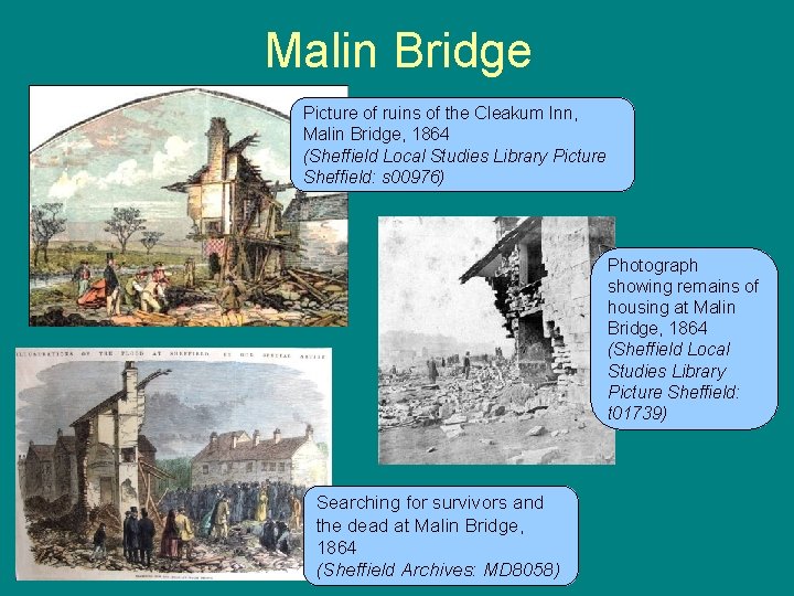 Malin Bridge Picture of ruins of the Cleakum Inn, Malin Bridge, 1864 (Sheffield Local