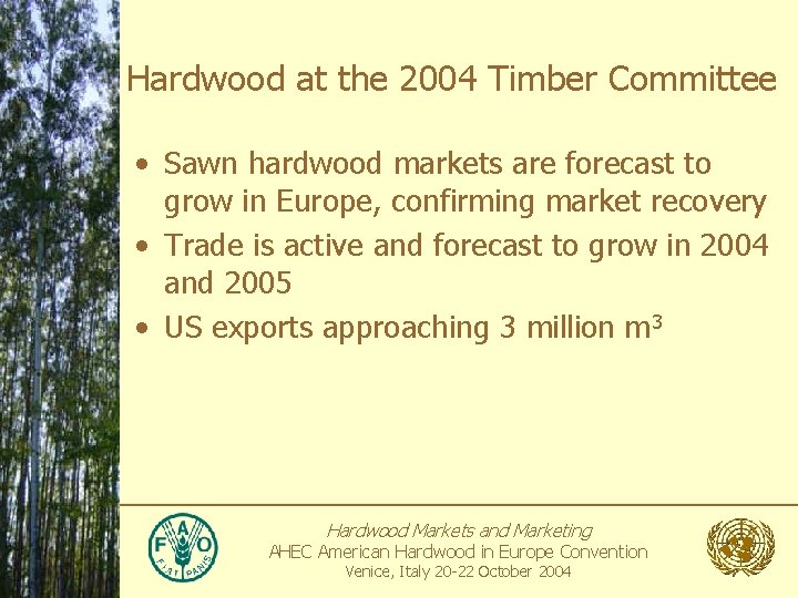 Hardwood at the 2004 Timber Committee • Sawn hardwood markets are forecast to grow