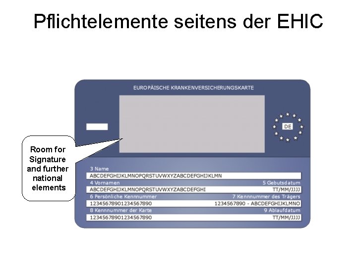 Pflichtelemente seitens der EHIC Room for Signature and further national elements 