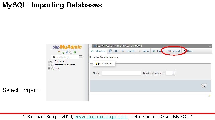 My. SQL: Importing Databases Select Import © Stephan Sorger 2016; www. stephansorger. com; Data