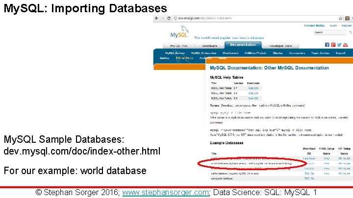 My. SQL: Importing Databases My. SQL Sample Databases: dev. mysql. com/doc/index-other. html For our
