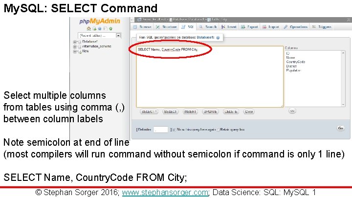 My. SQL: SELECT Command Select multiple columns from tables using comma (, ) between