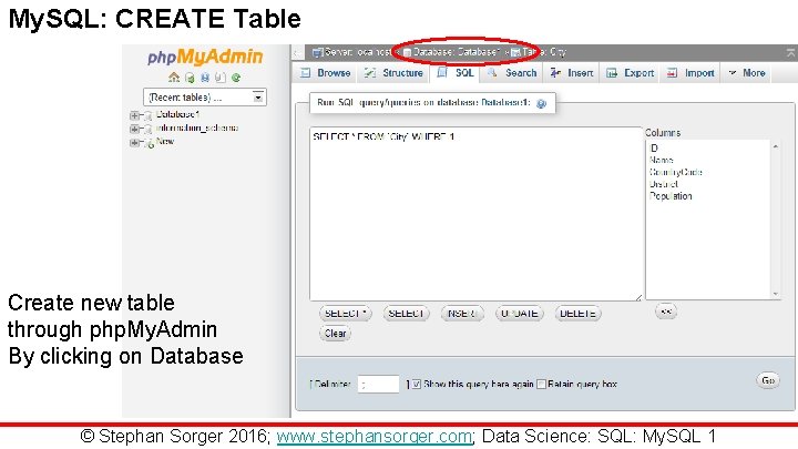 My. SQL: CREATE Table Create new table through php. My. Admin By clicking on