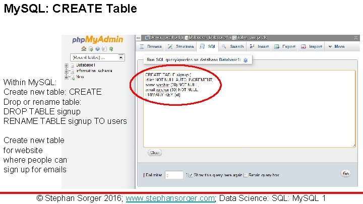 My. SQL: CREATE Table Within My. SQL: Create new table: CREATE Drop or rename