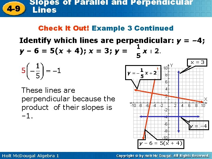 4 -9 Slopes of Parallel and Perpendicular Lines Check It Out! Example 3 Continued