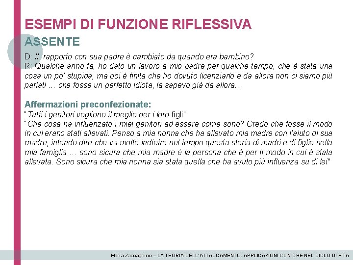 ESEMPI DI FUNZIONE RIFLESSIVA ASSENTE D: Il rapporto con sua padre è cambiato da