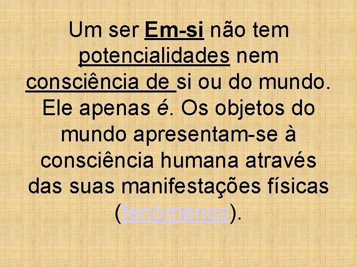 Um ser Em-si não tem potencialidades nem consciência de si ou do mundo. Ele