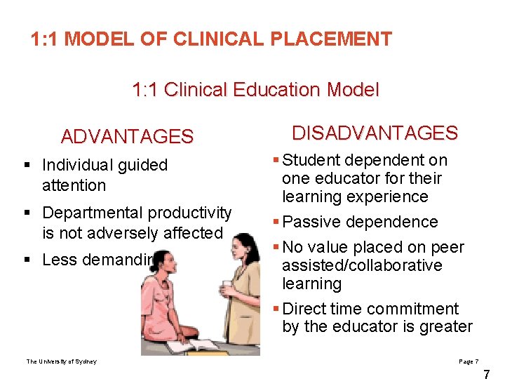 1: 1 MODEL OF CLINICAL PLACEMENT 1: 1 Clinical Education Model ADVANTAGES § Individual