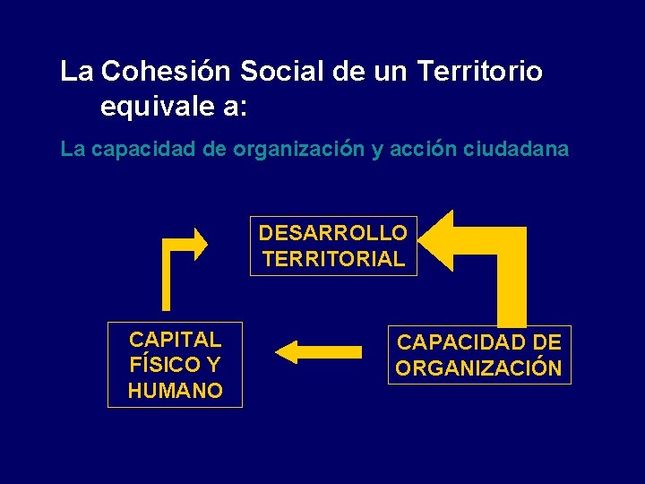 La Cohesión Social de un Territorio equivale a: La capacidad de organización y acción
