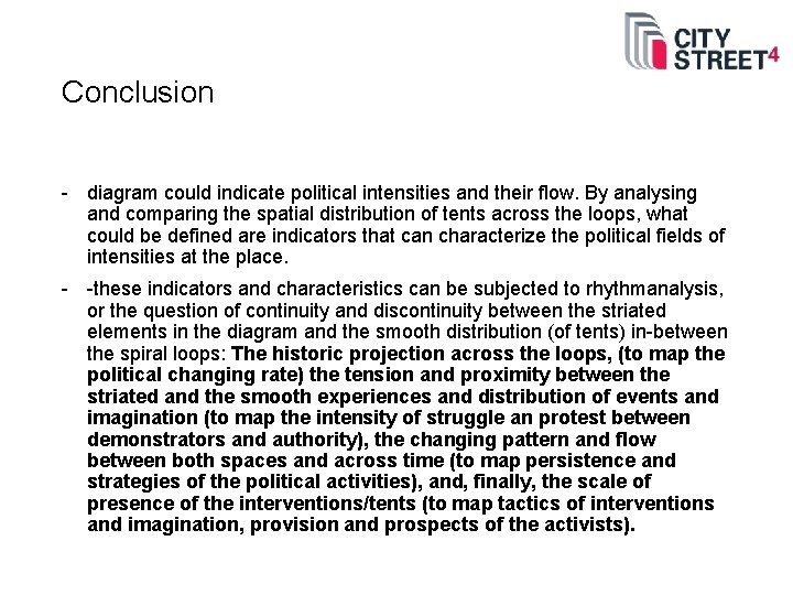 Conclusion - diagram could indicate political intensities and their flow. By analysing and comparing