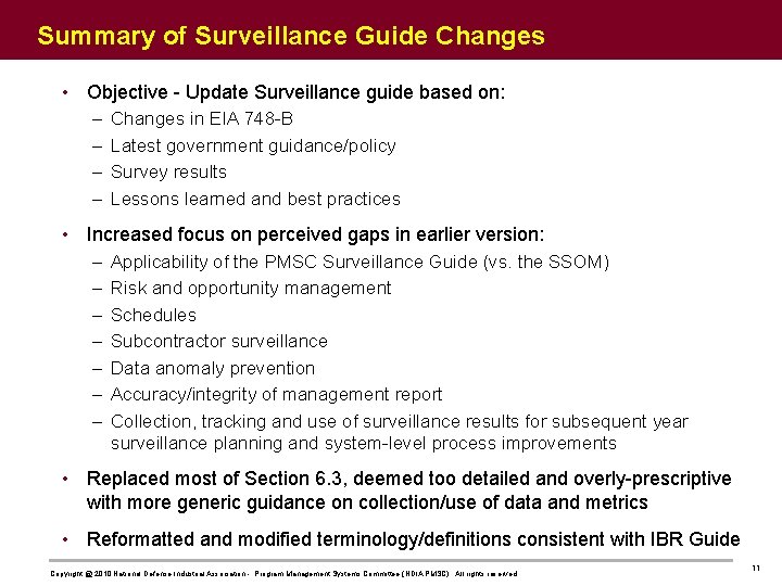Summary of Surveillance Guide Changes • Objective - Update Surveillance guide based on: –